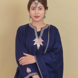 Handcrafted Tilla 3 Woolen Pheran with pant and stole (Navy)