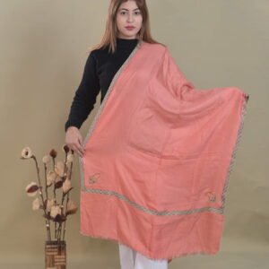 Pure Silk Shawl with hand embroidered Sozni (Pink/Peach)