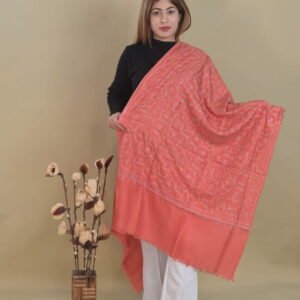 Pure Silk Shawl with hand Embroidered Sozni (Coral)
